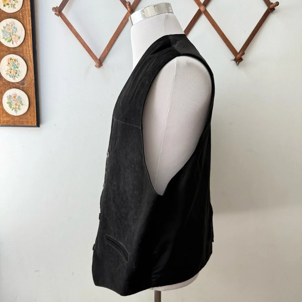 Vintage Leather Black Button Up Waistcoat Vest